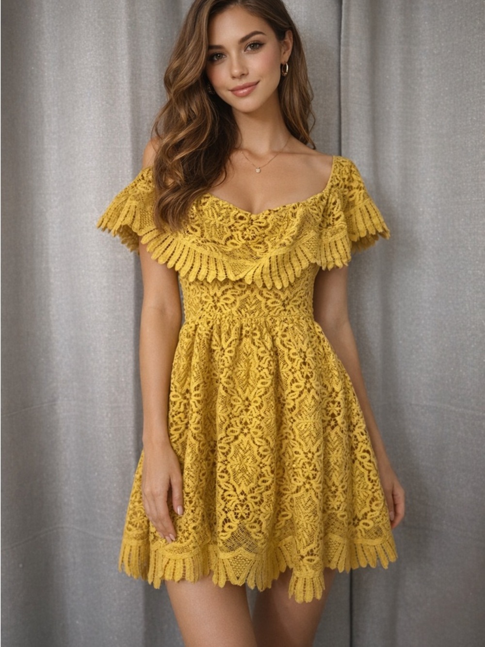 Slide show  size 8 NWTElegant Yellow Lace Dress